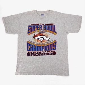 Vintage Denver Broncos Back To Back Super Bowl Champions 1999 T-Shirt Gray Sz L